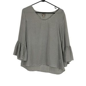 Como Black Womens White Polka Dot Bell Sleeves Round Neck Blouse Top Size 3x